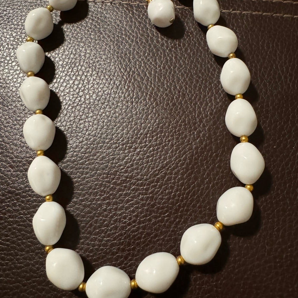 Trifari Necklace White Lucite Gold Bead